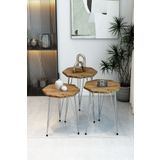 BARIN DESIGN 3'lü Sekizgen Zigon Sehpa Seti - Gümüş Metal Ayaklı, Modern & Şık Yan Sehpa, Dayanıklı Salon Ofis