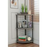 BARIN DESIGN 3Raflı Metal Telli Köşe Kitaplık Çevir-Kur Raf Ünitesi Modern Salon Dekoratif Raf Ofis Çalışma Odası