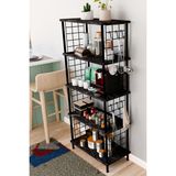 BARIN DESIGN 5 Raflı Çevir Kur Çok Amaçlı Metal Gövdeli Organizer Dolap - Siyah Tel Yan Panel ile 60x30x140 cm