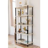 BARIN DESIGN 5 Raflı Modern Metal Gövdeli Kitaplık Çevir-Tak Kolay Kurulum Çalışma Odası, Salon, Ofis Kullanımı