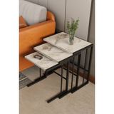Barin Design C Zigon Sehpa – 3'lü Modern Metal Yan Sehpa, Laptop Masası ve Koltuk Yanı Kahve Sehpası - Beyaz Mermer