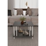 Barin Design Modern Kare Orta Sehpa Çift Katlı Beyaz Metal Ayaklı Salon, Ofis, Dekoratif Masa - Antrasit