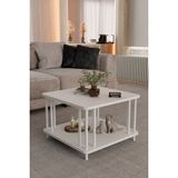 Barin Design Modern Kare Orta Sehpa Çift Katlı Beyaz Metal Ayaklı Salon, Ofis, Dekoratif Masa