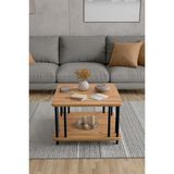 Barin Design Modern Kare Orta Sehpa Çift Katlı Siyah Metal Ayaklı Salon, Ofis, Dekoratif Masa - Atlantik Çam
