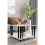 Barin Design Modern Kare Orta Sehpa Çift Katlı Siyah Metal Ayaklı Salon, Ofis, Dekoratif Masa - Beyaz