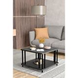 BARIN DESIGN Modern Kare Orta Sehpa Çift Katlı Siyah Metal Ayaklı Salon, Ofis, Dekoratif Masa