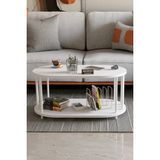 Barin Design Modern Oval Orta Sehpa Çift Katlı Metal Ayaklı Salon, Ofis, Dekoratif Sehpa, Beyaz Demir - Renk
