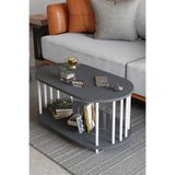 BARIN DESIGN Modern Oval Orta Sehpa Çift Katlı Metal Ayaklı Salon, Ofis, Dekoratif Sehpa, Beyaz Demir