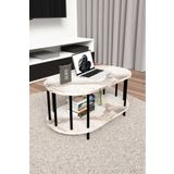 BARIN DESIGN Modern Oval Orta Sehpa Çift Katlı Metal Ayaklı Salon, Ofis, Dekoratif Sehpa, Kahve sehpası