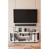 Barin Design Modern Tv Ünitesi Ahşap Raflı 2 Katlı Televizyon Sehpası Minimalist,dayanıklı, Fonksiyonel Tv Standı - Beyaz Mermer