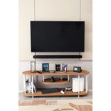Barin Design Modern Tv Ünitesi Ahşap Raflı 2 Katlı Televizyon Sehpası Minimalist,dayanıklı, Tv Standı Beyaz Demir - Atlantik Çam - Renk