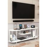 BARIN DESIGN Modern TV Ünitesi Ahşap Raflı 2 Katlı Televizyon Sehpası Minimalist,Dayanıklı, TV Standı Beyaz Demir