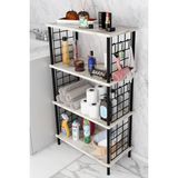 Barin DesignÇevir Kur Kolay Kurulum 4 Katlı Banyo Rafı | Metal Telli Çok Amaçlı Organizer Dolap Stand Raf - Beyaz - Siyah