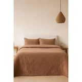 Barine Serenity Keten Kapitoneli Yatak Örtüsü ve Yastık Kılıfı Seti Karamel - Kahverengi - 160 x 220 cm