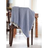 Barine Yünlü Balıksırtı Dokuma Koltuk Şalı Battaniye Lacivert - 120 x 170 cm