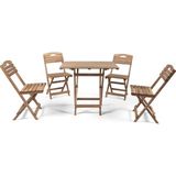 Barış Ahşap Ahşap Katlanır 4 Kişilik Masa Sandalye Takımı Balkon Bahçe Teras Masa Seti - 60 x 80 cm