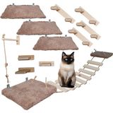 Barış Dizayn 12 Parça Doğal Ahşap Peluş Kedi Oyun Merdiveni Seti Köprü Platform Oyun Duvarı (Set3) 2 Renk - Kahverengi