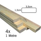 Barış Dizayn Çam Masif Silinmiş Kuru Tahta Hobi Çıta Oval Kenar 3,5 x 1,5cm - Uzunluk Seçimli - 3,5cm x 1,5cm x 100cm - 4 Adet