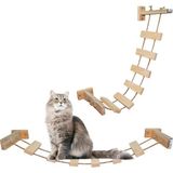 Barış Dizayn Doğal Ahşap Halatlı Kedi Merdiveni 75 cm Duvar Yürüyüş Yolu Eğlenceli Oyun Alanı - Ahşap Rengi