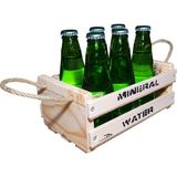 Barış Dizayn Doğal Ahşap Maden Suyu Soda Kasası Mini Çok Amaçlı Ağaç Ahşap Kasa Şişelik Süslemelik Sepet - Açık Kahverengi