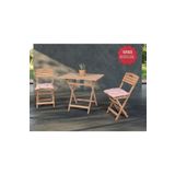 BarışAhşap Açık Ceviz Balkon Bahçe 60x80 Cm Masa 2 Sandalye 3 Lü Katlanabilir Bistro Set Minder Hediyeli