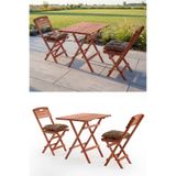 BarışAhşap Ahşap Bahçe Balkon Seti 60x80 Cm Masa 2 Sandalye Bistro set 60c80 Masa (Minder Hediyeli)