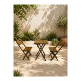 BarışAhşap Bahçe Balkon Mutfak 3’lü Bistro Set Katlanır Masa Sandalye 50x50 Masalı