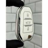 Barkas Elektronik Peugeot 208 308 408 508 2008 3008 5008 Anahtar Kılıfı Beyaz Gümüş - Beyaz - Gümüş
