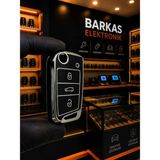 Barkas Elektronik Volkswagen T-Roc Taigo T-Cross Polo Golf Tiguan Passat Sustalı Anahtar Kılıfı Siyah Gümüş - Siyah - Gümüş