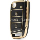Barkas Elektronik Volkswagen T-Roc Taigo T-Cross Polo Golf Tiguan Passat Sustalı Nano Anahtar Kılıfı 3 Buton Siyah