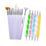 BarkoFix 20 Parça Nail Art Tırnak Süsleme Desen Fırçası ve Dot Kalem Seti Beyaz Renk