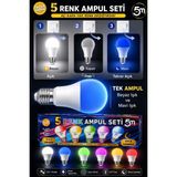 BarkoFix 5 Adet Çocuk Odası Gece Lambası Akıllı Gece Lambalı LED Ampul 11W Beyaz +Renkler Tasarruflu Çift Mod - Cool White