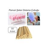 BarkoFix 50 Adet Pamuk Şeker Dolama Çubuğu Çıtası Ahşap Pamuk Şeker Çubuğu Pamuklu Helva Dolama Çubuğu