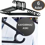 Barkofix Kaydırmaz Elbise Askısı Fular Askısı Gömlek Tişört Askısı Kırılmaz 6 Adet Set Siyah Pantolon Askı