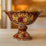 Barok Desenli Ayaklı Porselen Sunum Kasesi – Gold & Floral (35 cm x 24 Cm) - 35 x 24 cm