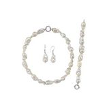 Barok İnci Kolye Bileklik Küpe Üçlü Set (Beyaz)