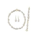 Barok İnci Kolye Bileklik Küpe Üçlü Set (Sarı)