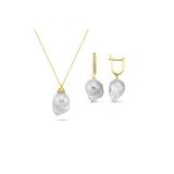 Barok İnci Kolye Küpe İkili Set (Beyaz)