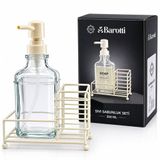 Barotti DMR-9780 Sıvı Sabunluk Seti 500ml Cam Şişe Beyaz Pompa Beyaz Metal Stand