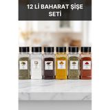 BARS AMBALAJ Baharat Şişe Seti 12 li -Etiket Hediyeli 3 Bölmeli kapaklı Plastik Baharat Şişesi