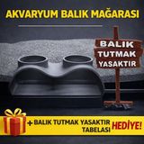 BarsDepo Akvaryum Balık Mağarası Dekoru + Balık Tutmak Yasaktır Tabelası Hediye | Karides & Balık Saklanma Alanı - Siyah