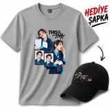 BarsDepo Jeongin Thıs That Tişört, Premıum Kalite Unisex Çocuk / Yetişkin (Şapka Hediyeli) - 8 - 9 Yaş - Gri