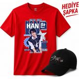 BarsDepo Straykids Han Thıs That Tişört, Premıum Kalite Unisex Çocuk / Yetişkin (Şapka Hediyeli) - Kırmızı - XS