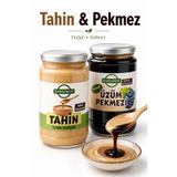 Barseren Organik Üzüm Pekmezi 800 Gr ve Doğal Taş Değirmen Tahini 600 gr Cam Kavanoz