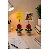 Barstech Örgü Desenli Saksıda Gül Not-Fotoğraf Tutucu Ofis & Çocuk Odası Aksesuarı Masa Süsü ( 1 Adet )