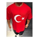 Bas Body FitnessWear Ay Yıldızlı Büyük Beden Bisiklet Yaka Kırmızı %100 Pamuk Kısa Kol Tişört