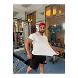 Bas Body FitnessWear Beyaz Baskısız Bisiklet Yaka Oval Kesim Dar Kol Lastikli Likralı %100 Pamuk Tişört
