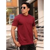 Bas Erkek Yarım Oversize %100 Pamuk Bisiklet Yaka Basic T-Shirt - 2XL - Bordo