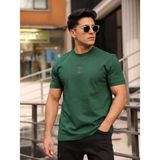 Bas Erkek Yarım Oversize %100 Pamuk Bisiklet Yaka Basic T-Shirt - Nefti Yeşili