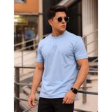 Bas Erkek Yarım Oversize %100 Pamuk Bisiklet Yaka Basic T-Shirt - XL - Mavi